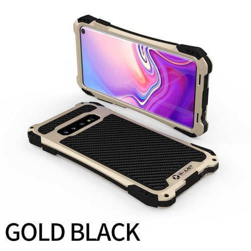 R-JUST Shockproof Waterproof Case for Samsung Galaxy S10/S10 Plus/S10e Carbon Fiber Metal