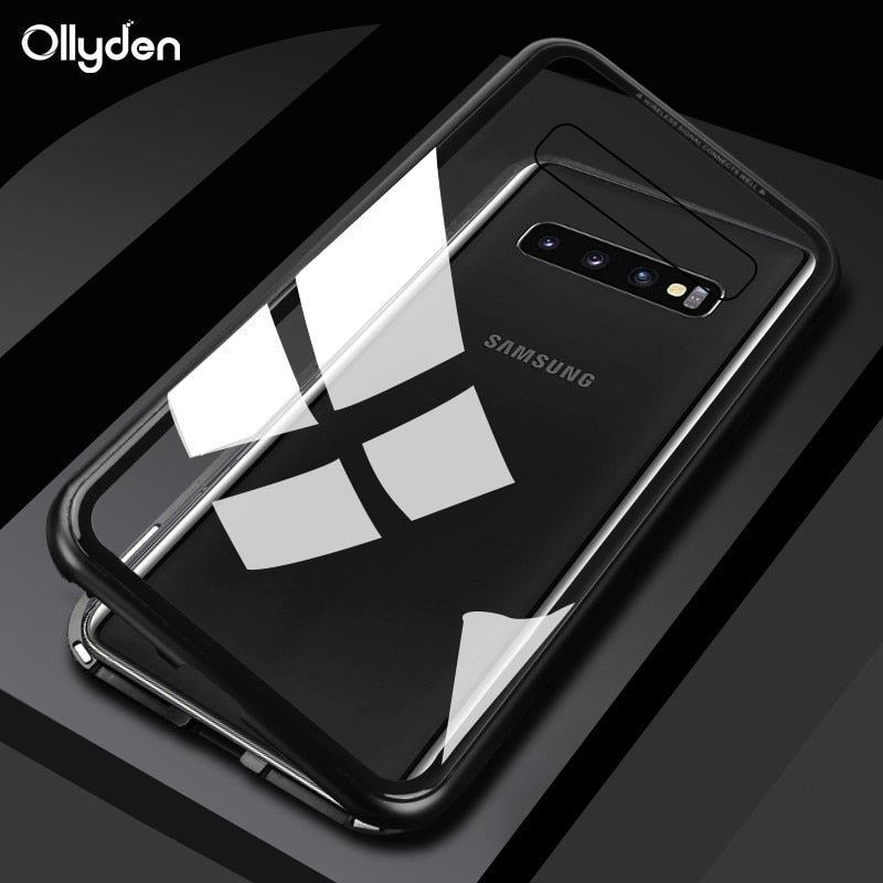 Adsorption Magnet Cases for Samsung S10 Case Magnetic Metal Clear Tempered Glass