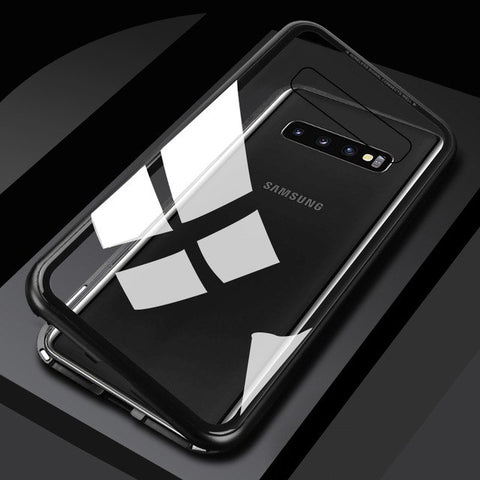 Adsorption Magnet Cases for Samsung S10 Case Magnetic Metal Clear Tempered Glass