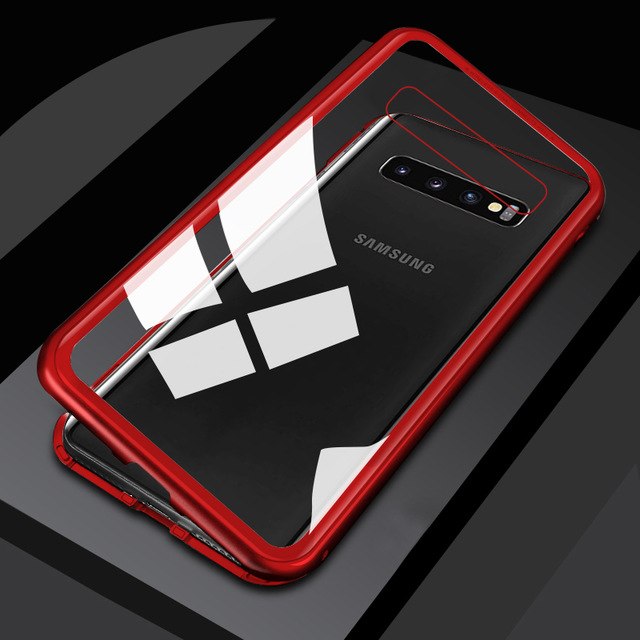 Adsorption Magnet Cases for Samsung S10 Case Magnetic Metal Clear Tempered Glass