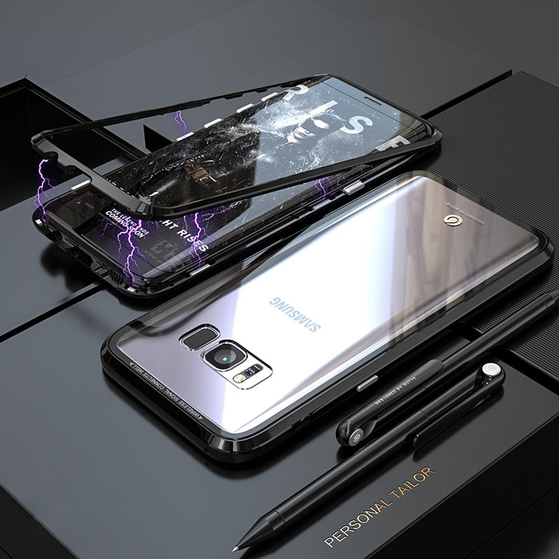 Adsorption Magnetic Frame Case For Samsung Galaxy S10 Plus S8 Glass Cover Armor
