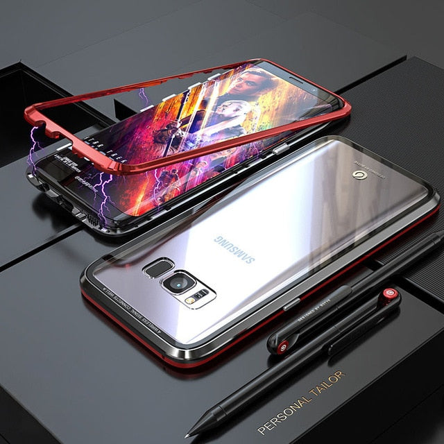 Adsorption Magnetic Frame Case For Samsung Galaxy S10 Plus S8 Glass Cover Armor